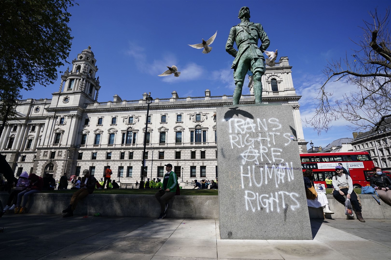 Graffiti left on a statue of Jan Christian Smuts in Parliament Square, London (Andrew Matthews/PA)