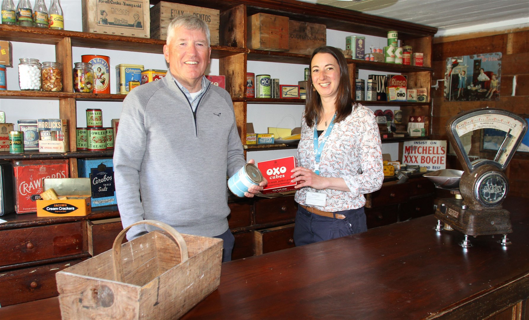 Helen Pickles curator (collections) with Donnie MacLean, whose grandfather ran the shop. (Frances Porter)
