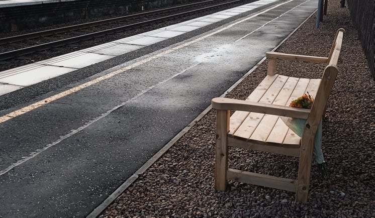 Seat with a view: Helen's memorial bench on Aviemore's long platform