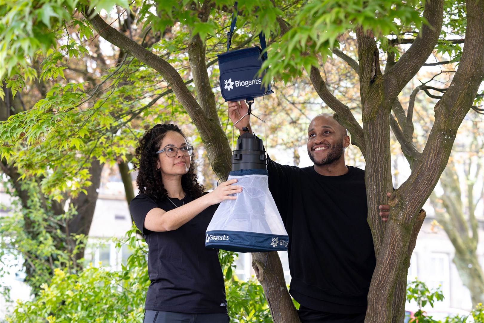 University of Glasgow researchers Dr Georgia Kirby and PhD student Meshach Lee launching the citizen science tool to research mosquitos in Scotland.Picture: Martin Shields.