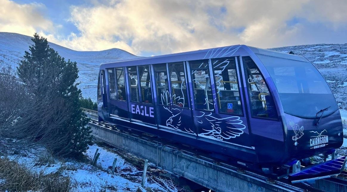 The Eagle has landed again... the mountain railway has started running on the track at Cairngorm Mountain. Picture: CMSL.