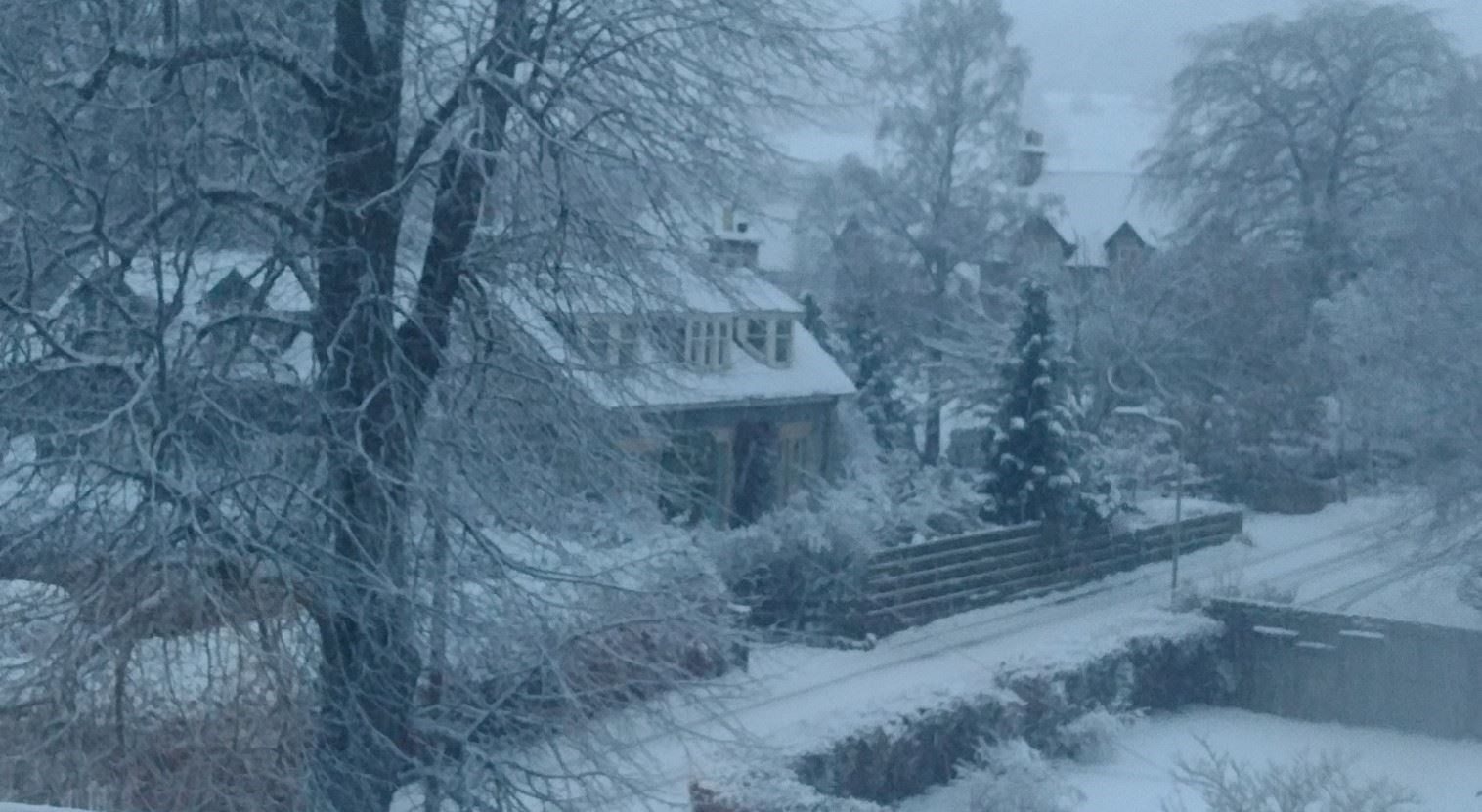 WHITE ROAD: From black to white on a Badenoch back road within minutes today