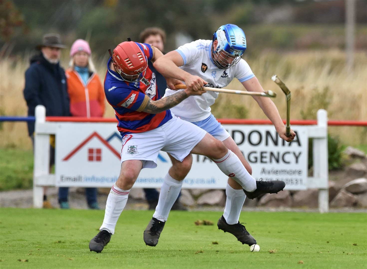 A robust tackle during the Kingussie-Skye game at the Dell on Saturday. Picture: Fiona Young.