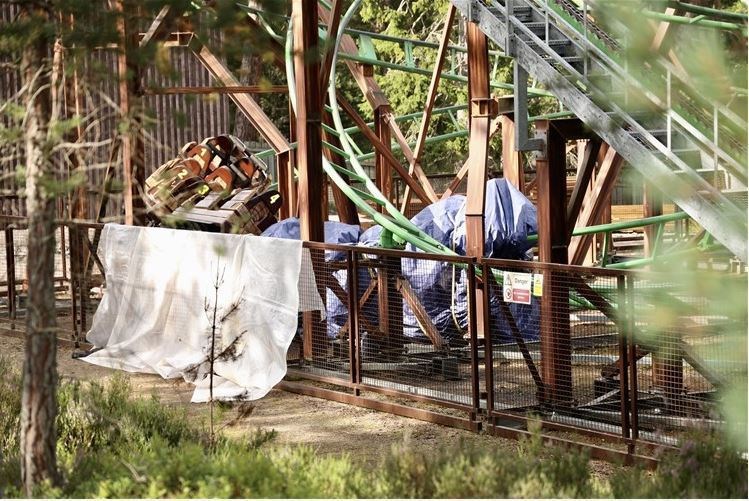 The Runaway Timber Train covered up in the wake of the accident at Landmark.