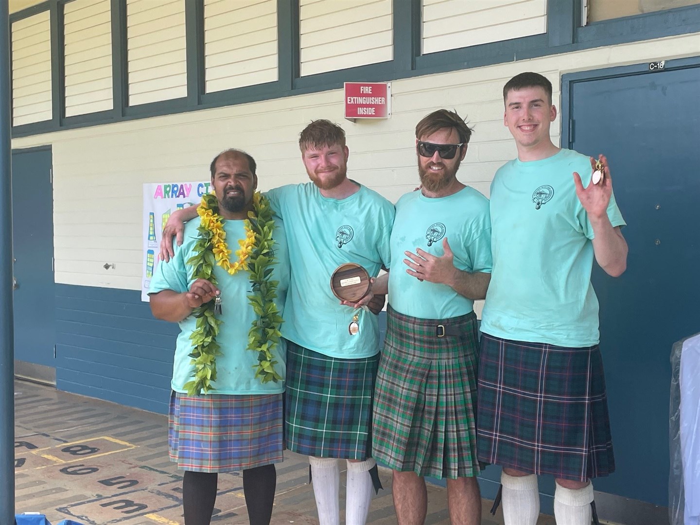 Kumuela Wassman, Andrew Murphie, Arthur Nash and Theo Pilkington after the Honolulu games.