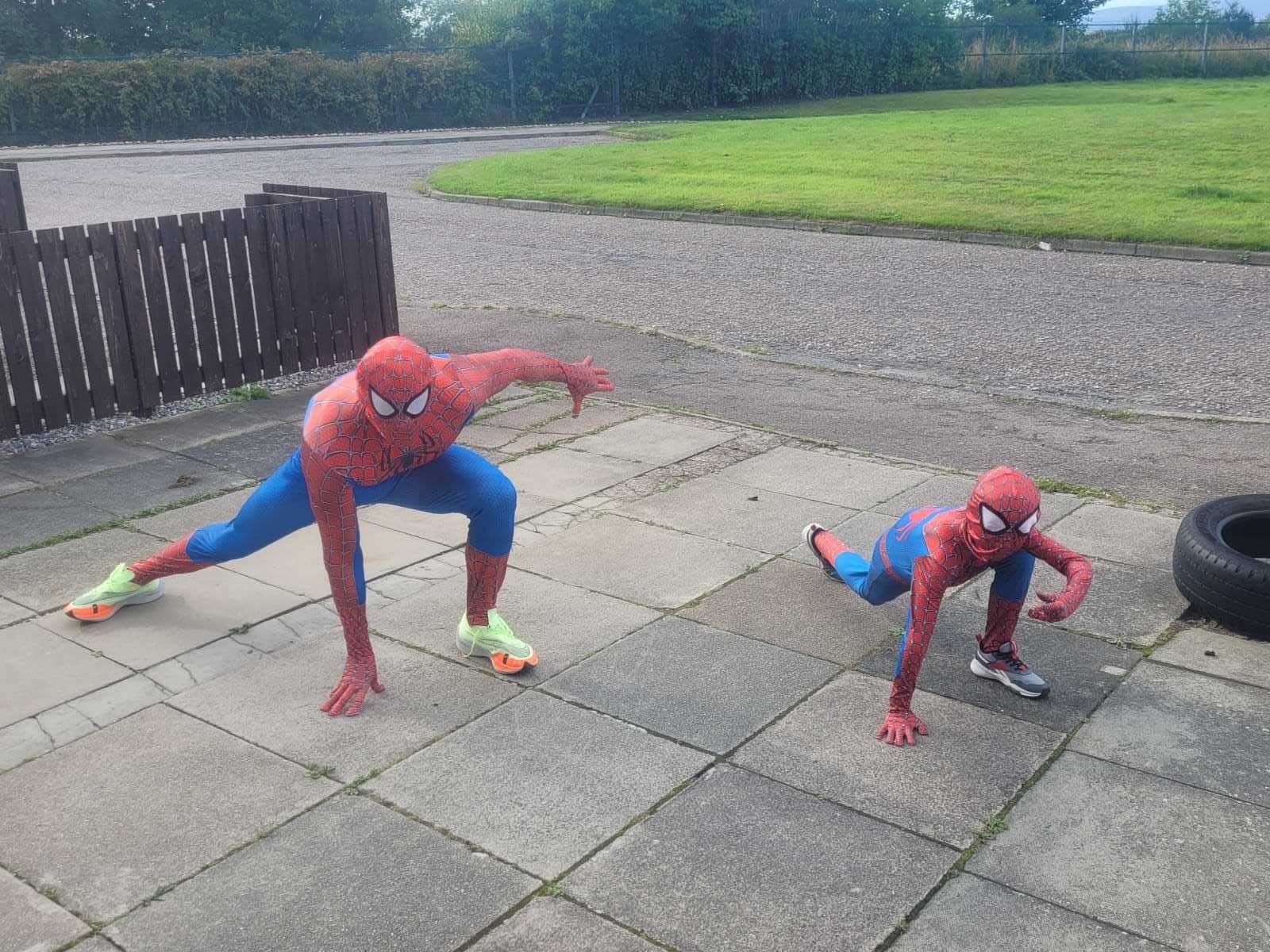Andrew and his son Devyn (7) dressed up as Spiderman ready for Nairn Highland Games.