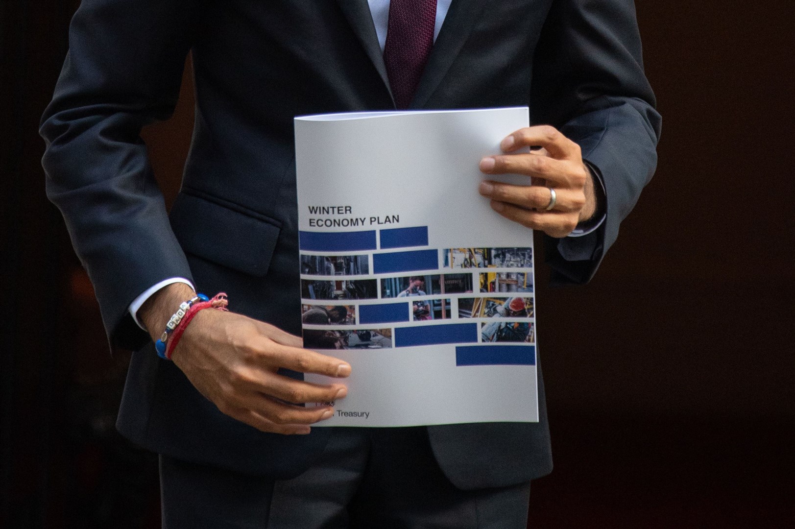 Chancellor Rishi Sunak holds a copy of his Winter Economy Plan (Dominic Lipinski/PA)