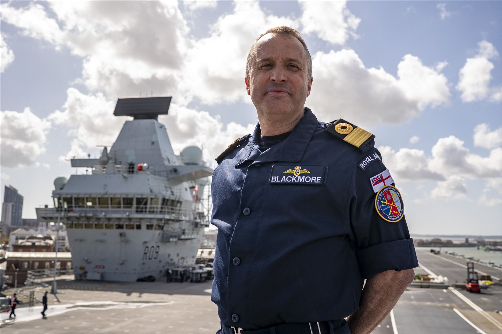 Commodore James Blackmore RN, Commander Carrier Strike Group, on board HMS Prince of Wales (Ben Birchall/PA)