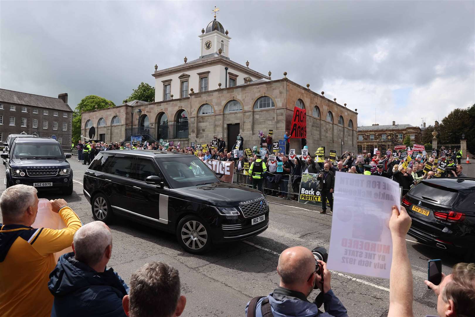 Prime Minister Boris Johnson’s cavalcade arrives at Hillsborough Castle (Liam McBurney/PA)