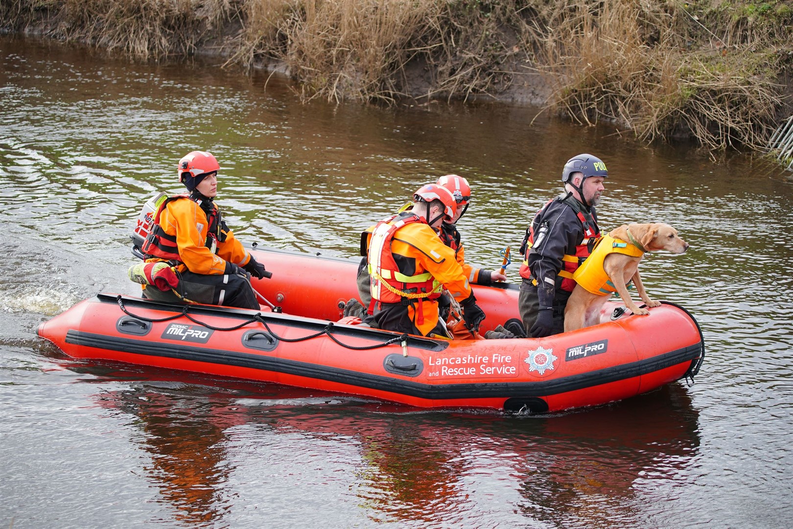 Specialist search teams on the River Wyre, in St Michael’s on Wyre, Lancashire, (Peter Byrne/PA) 