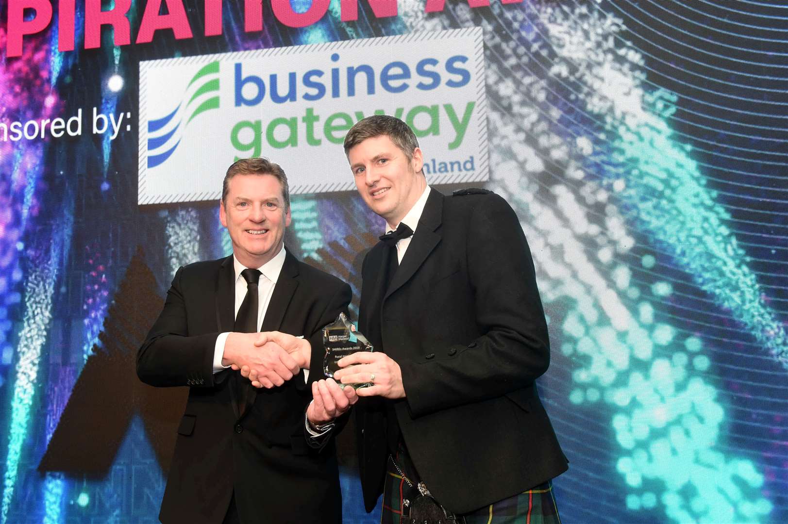 Business Gateway's Danny Gallagher (left) at the 2019 SHIRE's (Scottish Highlands & Island's Rural Economy) Awards with Calum Macleod from law firm Harper Macleod.