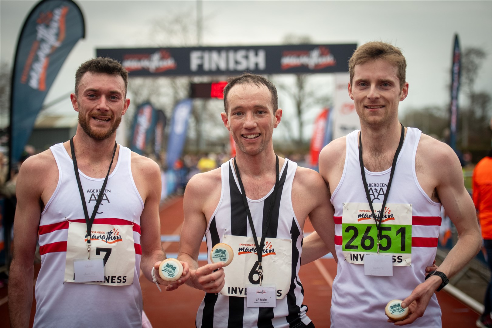 Mens Half Marathon ..2nd. Sean Chalmers, winner. John Bell. 3rd. Michael Ferguson. ..Picture: Callum Mackay..