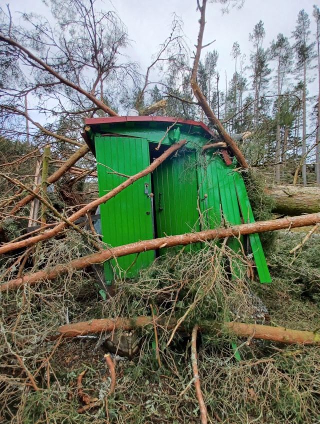 Charlie's caravan was badly damaged by Storm Arwen just months after being restored.