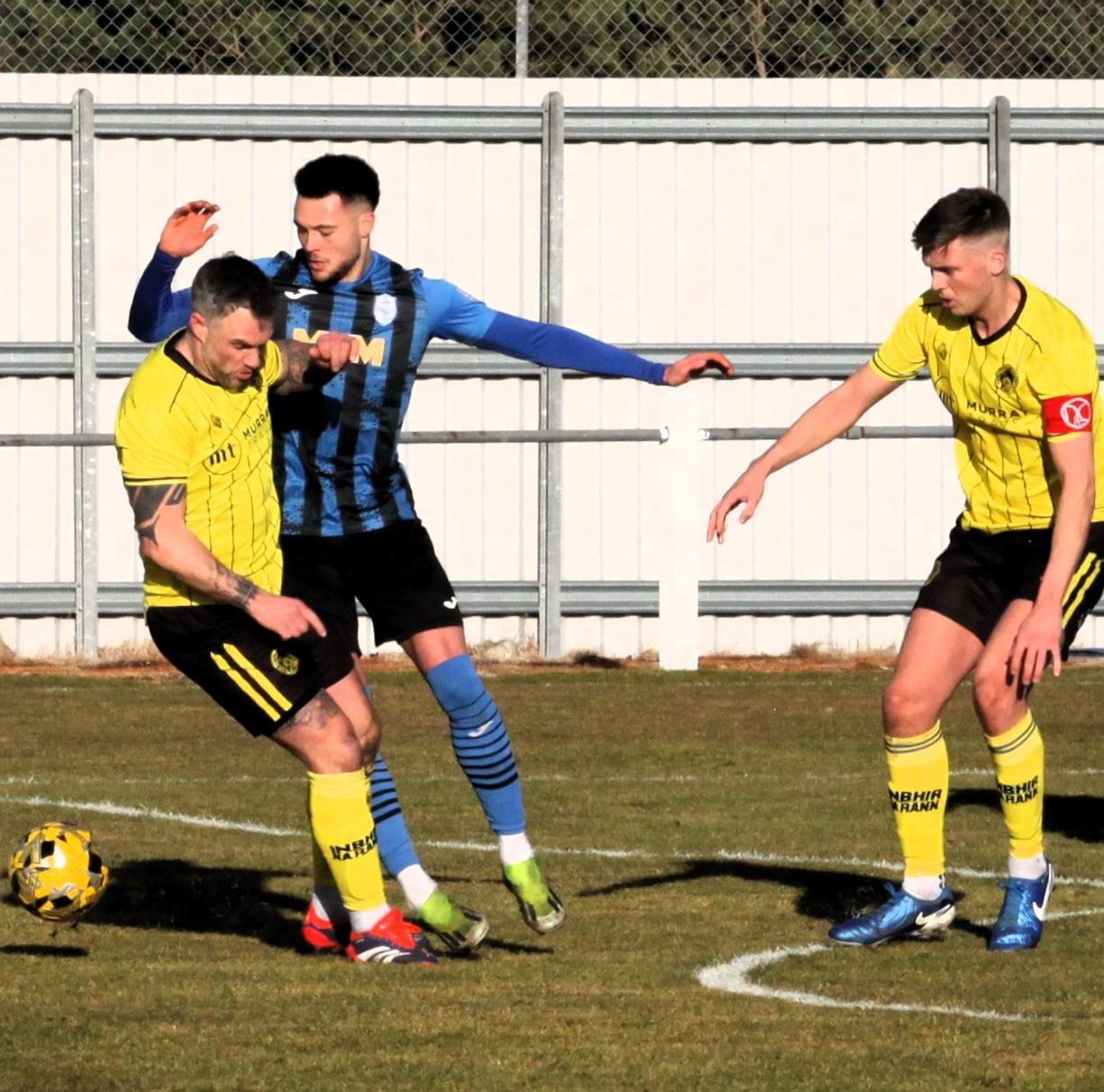 Dylan Lawrence (centre) suffered a hamstring injury at the end of last month and will miss the rest of the season.