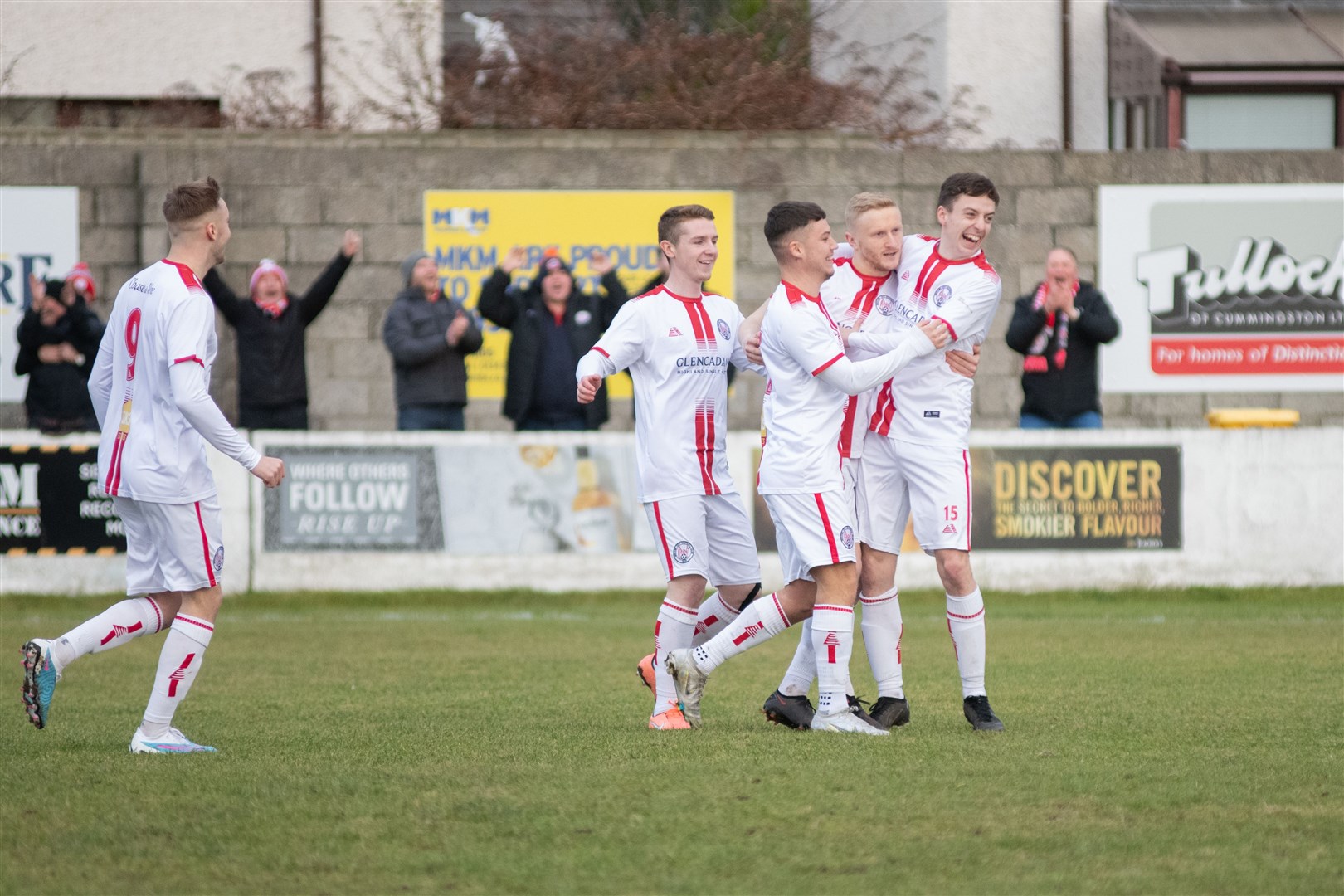 Brechin City's Marc Scott is congratulated by team-mates after his quick-fire opener at Lossiemouth on Saturday. Picture: Daniel Forsyth