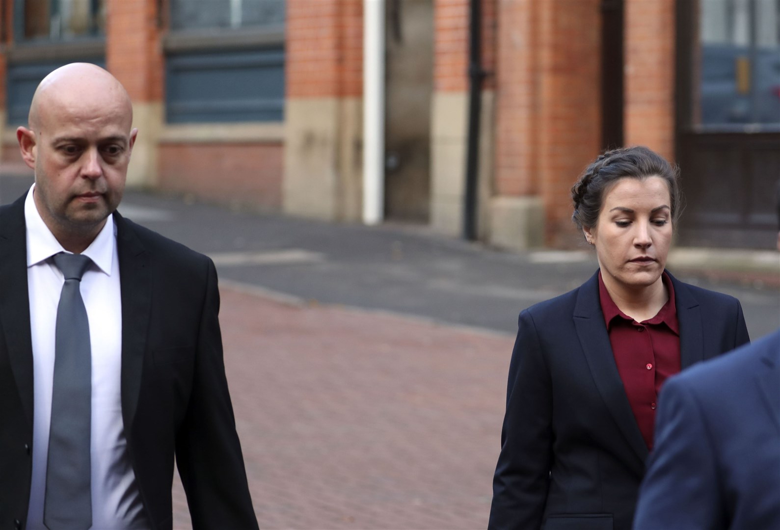 Police constables Benjamin Monk and Mary Ellen Bettley-Smith outside Birmingham Crown Court (Steve Parsons/PA)