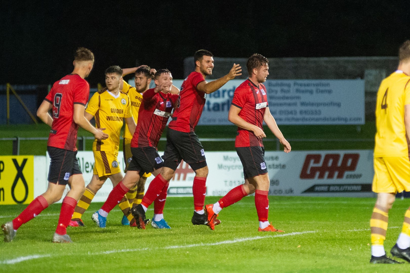 Josh Peters celebrates opening the scoring against Forres Mechanics. ..Elgin City FC (4) vs Forres Mechanics FC (1) pre-season friendly match at Borough Briggs, Elgin 15/09/2020...Picture: Daniel Forsyth..