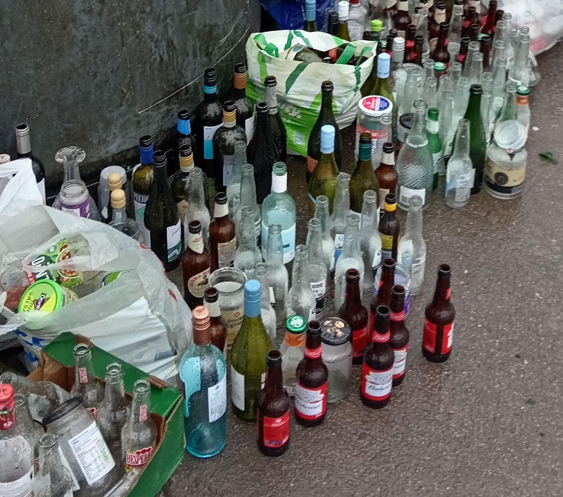 The bottle banks were overflowing at the Tesco store in Dores Road, Inverness.