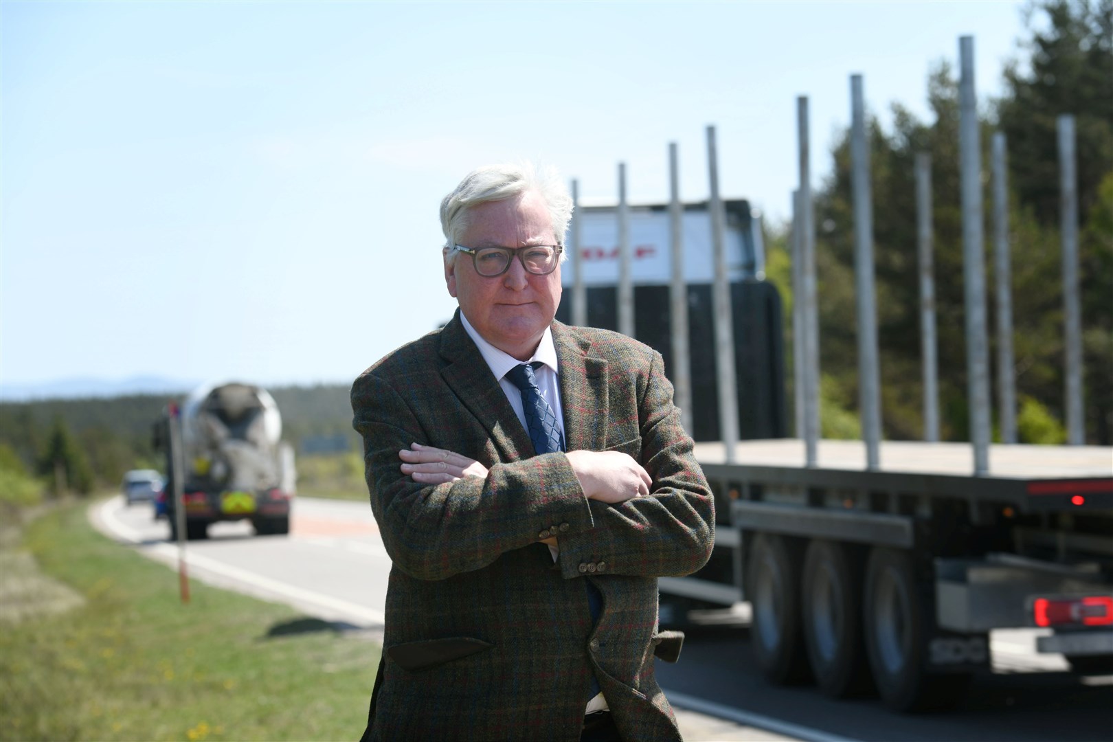 Fergus Ewing A9 at the Carrbridge turn off. Picture: Callum Mackay..