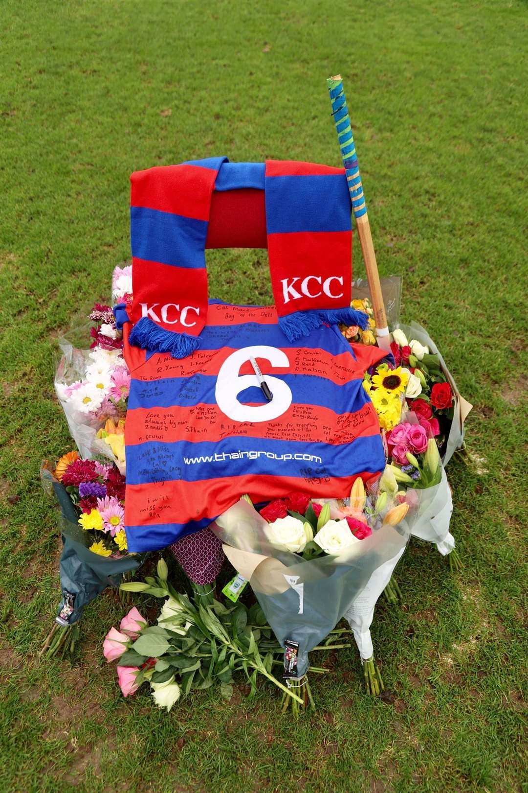 In memory of Cal: a floral tribute has been set up in the centre circle at The Dell. Picture: Aidan Woods