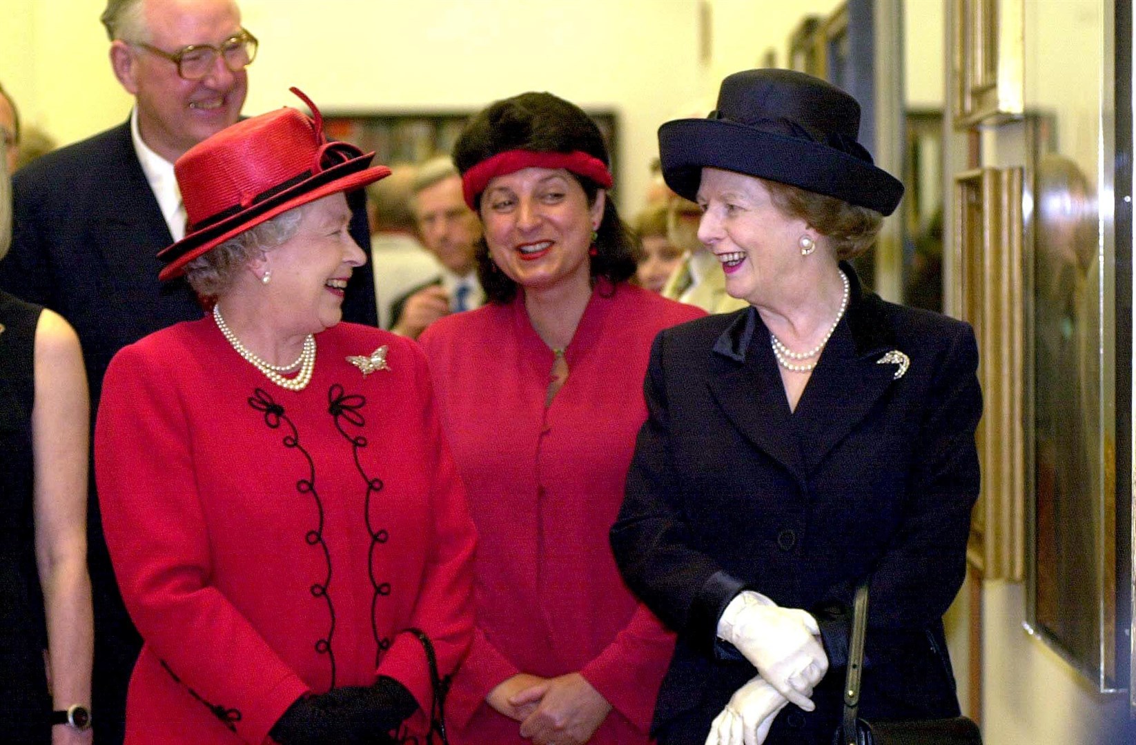 The Queen with Baroness Thatcher at the opening of a new wing of the National Portrait Gallery in London in 2000 (Fiona Hanson/PA)