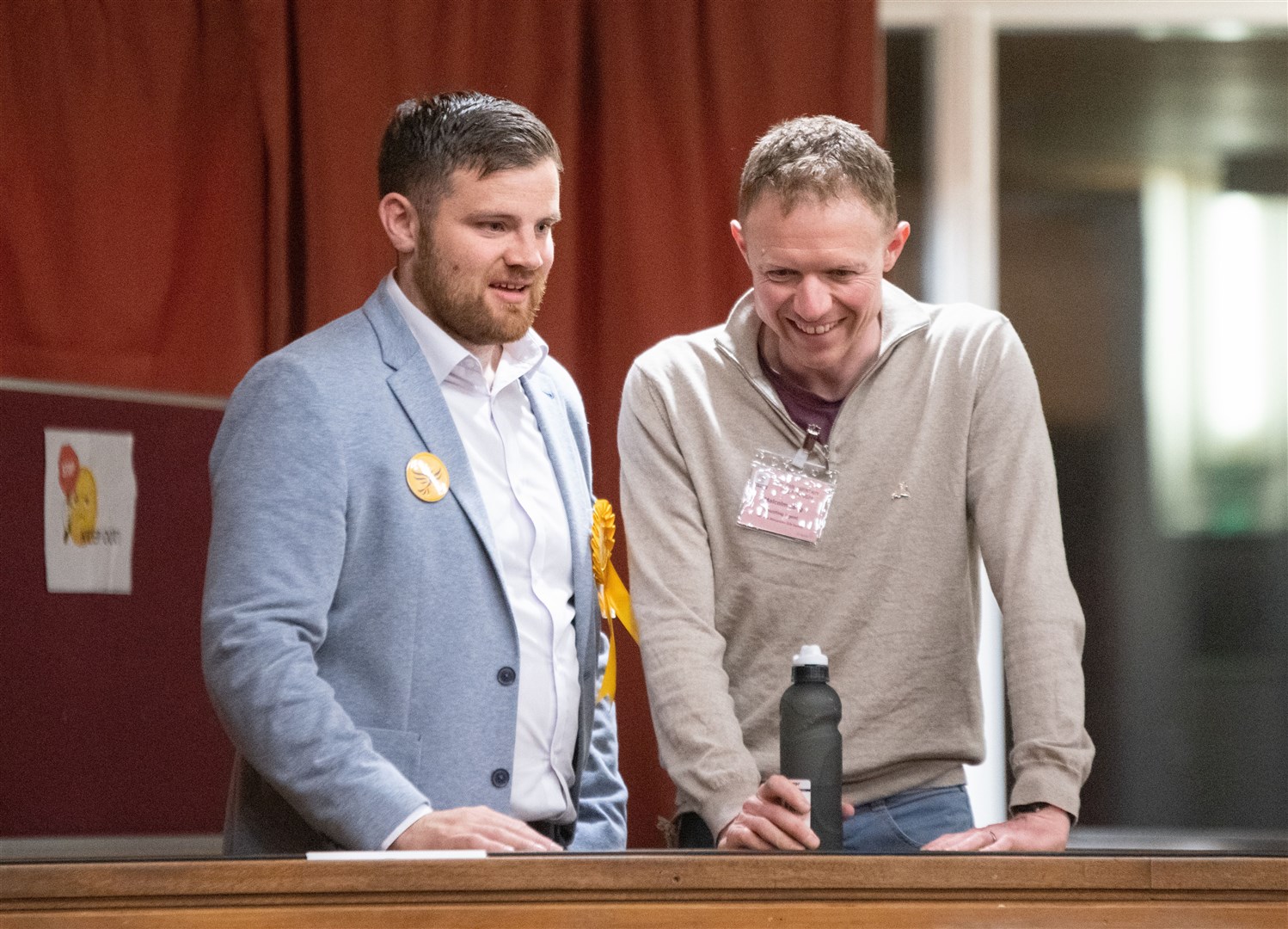 Scottish Liberal Democrat candidate Neil Alexander (left).Moray West, Nairn and Strathspey Election Count at Elgin Town Hall. Picture: Daniel Forsyth.