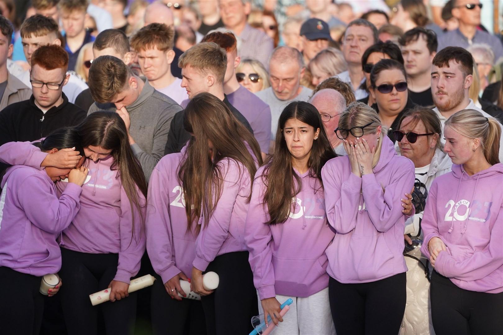 Pupils from the class of 2023 from Clonmel Presentation Secondary School attend a vigil in Clonmel (Brian Lawless/PA)