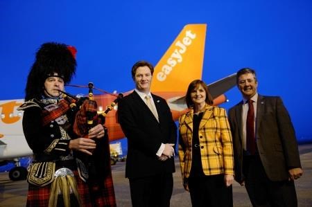 Ali Gayward (pictured second right) at the easyJet launch of a special tartan livery aircraft at Inverness Airport