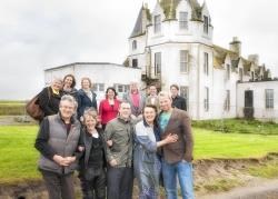 Standing in front of the John O’Groats House Hotel, which will become the focus for an art project prior to its redevelopment, are (front, from left): Gavin Lockhart, Alison Weightman, Johnny Sherlock, Alex Patience and Fin Macrae, along with (back, from