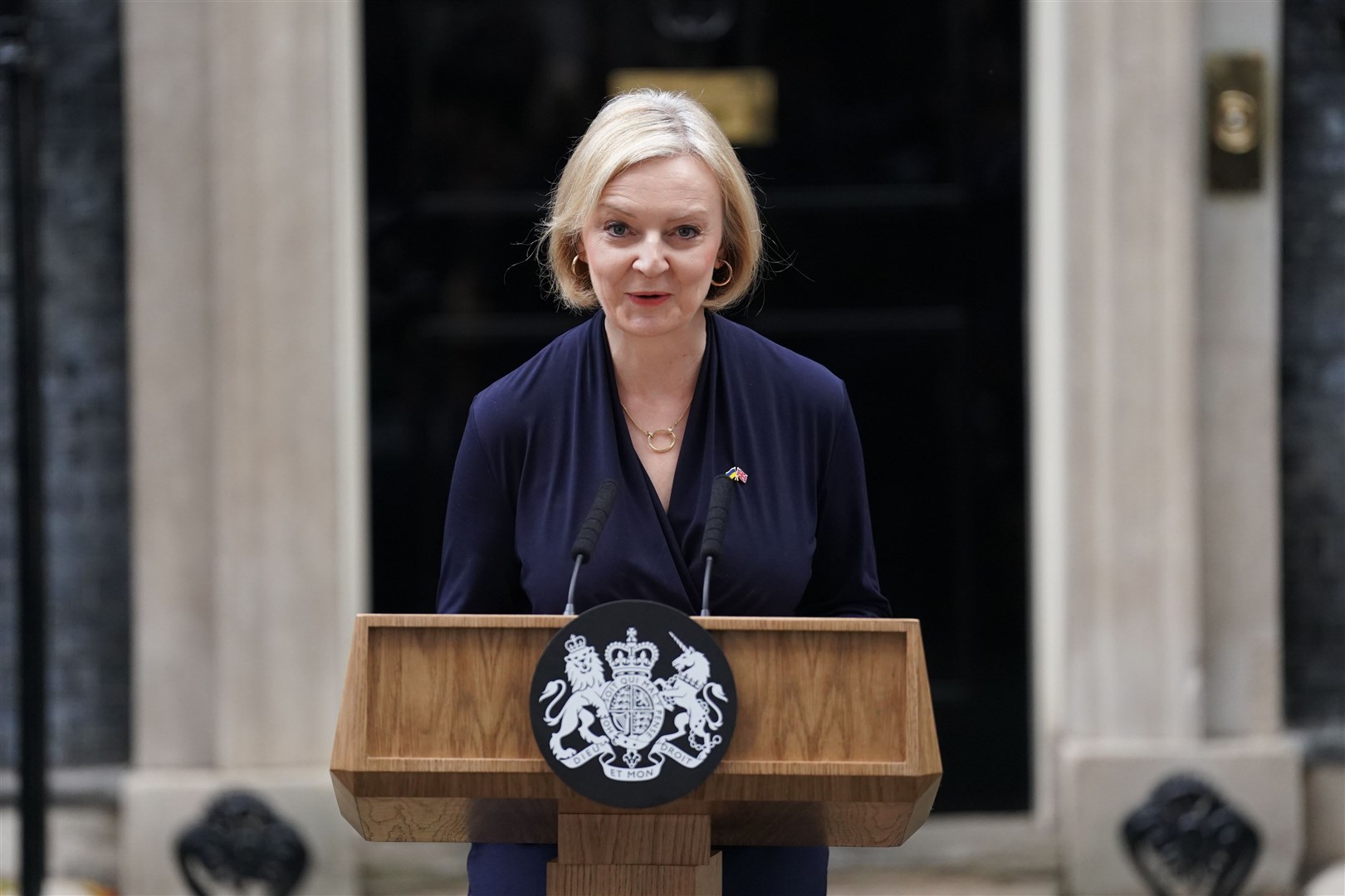 Liz Truss announces her resignation on the steps of Downing Street (Kirsty O’Connor/PA)