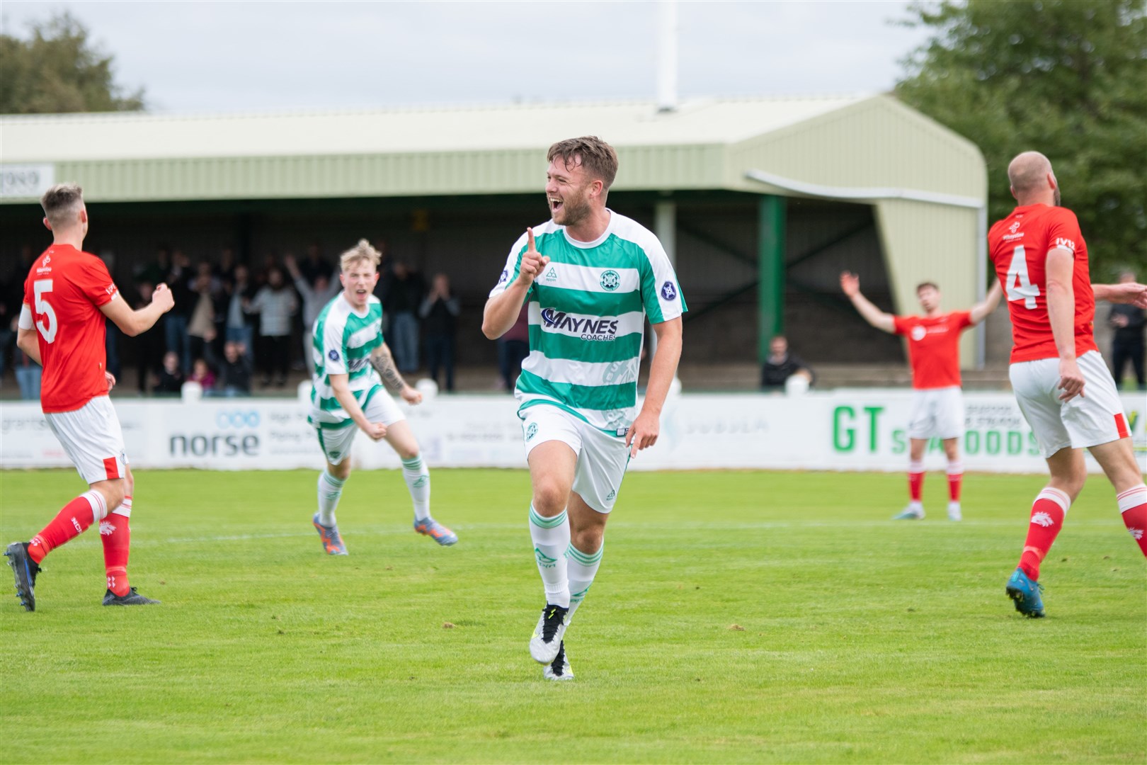 Josh Peters celebrates another Buckie Thistle goal, and the striker is thrilled to see Jags fans snapping up tickets for their Scottish Cup clash at Celtic. Picture: Daniel Forsyth