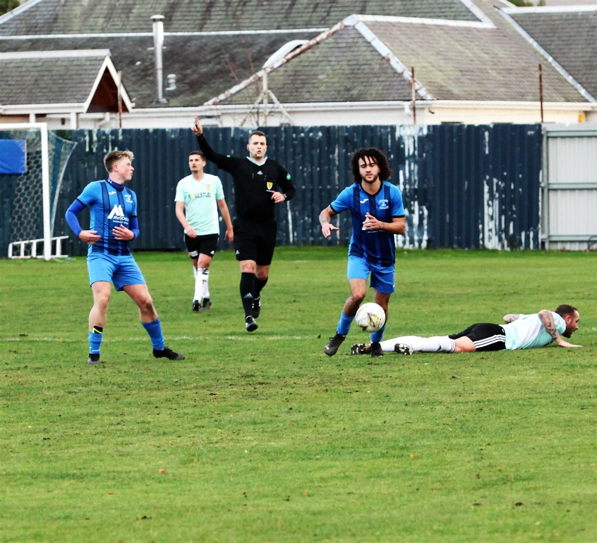 Joe Cuthbert and Connor Austin contest a decision in Saturday's defeat at Seafield Park.