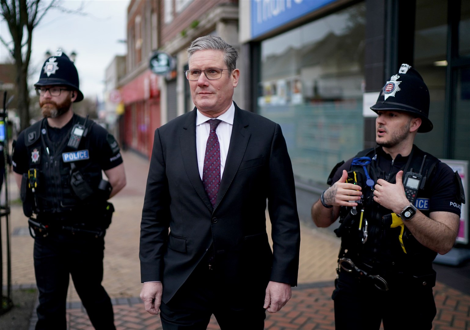 Labour leader Sir Keir Starmer during a visit to Thurrock, Essex, to meet police and community support officers as they outline their plans to tackle local crime (Gareth Fuller/PA)