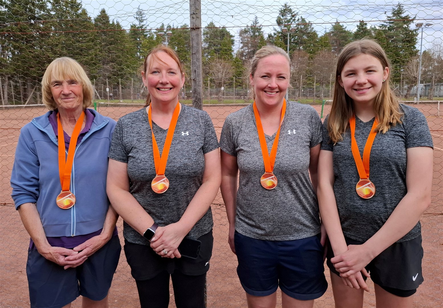Women's winners Isabella Kasselstrand and daughter Josefine (both right) with runners-up Marjory Stronach and Maureen Turner.