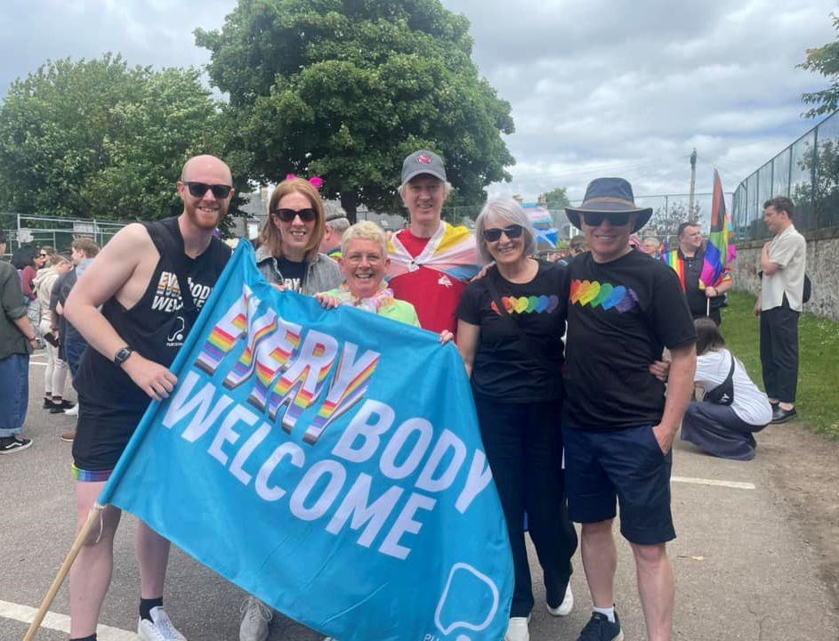 Linda Kirkland and her team before the march kicked off.
