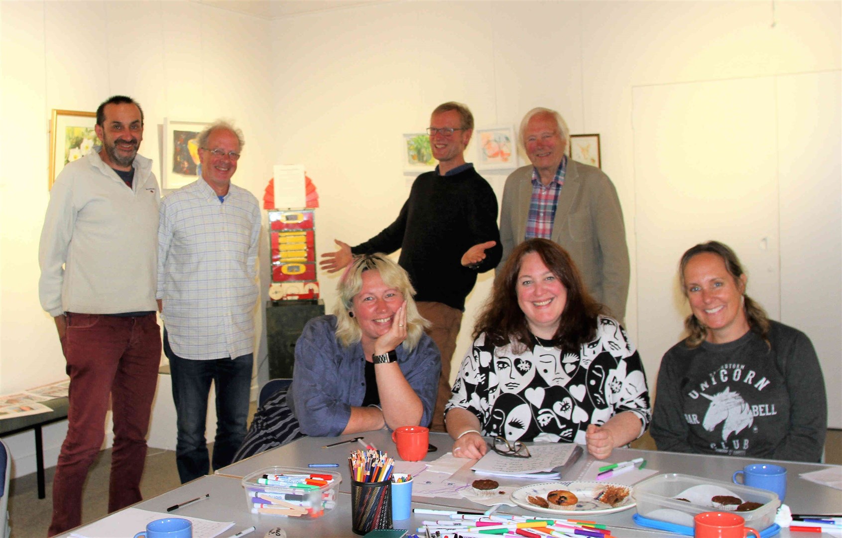 Scottish poet and educator Katharine Macfarlane (front centre) with 'Words out Loud' workshop participants in the Iona Gallery. Claire Candy is sitting to Katharine's left.
