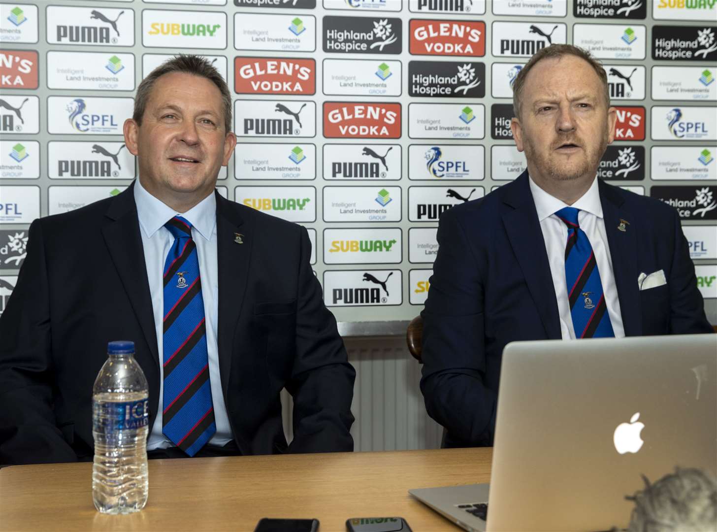 Billy Dodds, sitting alongside ICT's chief executive Scot Gardiner, addresses the media for the first time as Inverness head coach. Picture: Ken Macpherson