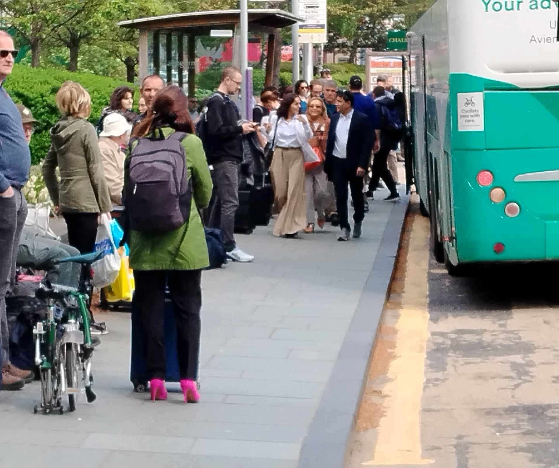 BUSSED: Passengers board their alternative transport this morning after leaving the train at Aviemore station.