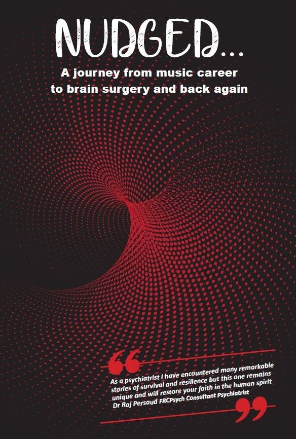 Front cover of Karen's book, Nudged... A journey from music career to brain surgery and back again.