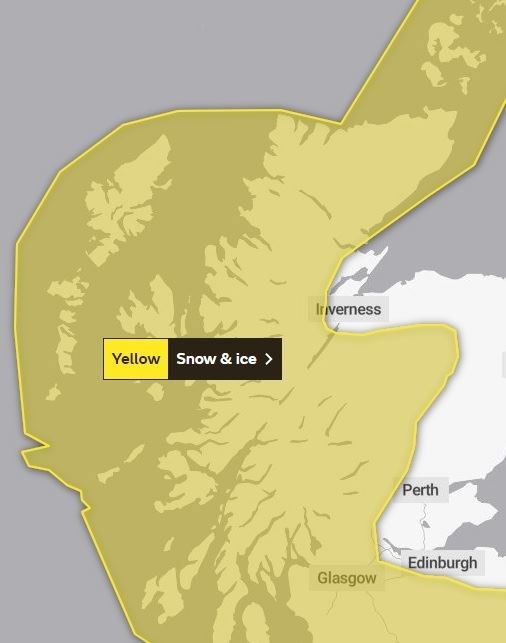 The updated warning encompasses most of the Highlands and Islands. Picture: Met Office.