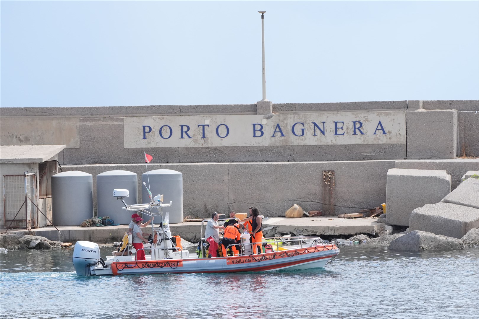 Italian emergency services during the search for Mike Lynch and his daughter Hannah in August 2024 (Jonathan Brady/PA)