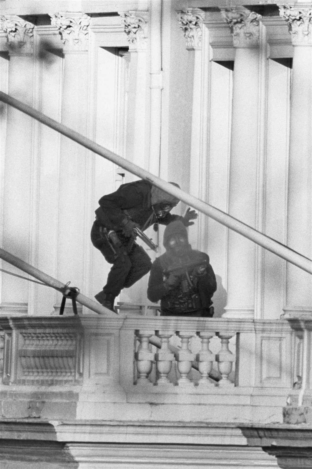 Members of the SAS enter the Iranian Embassy in May 1980 to end a six-day siege in central London (PA)