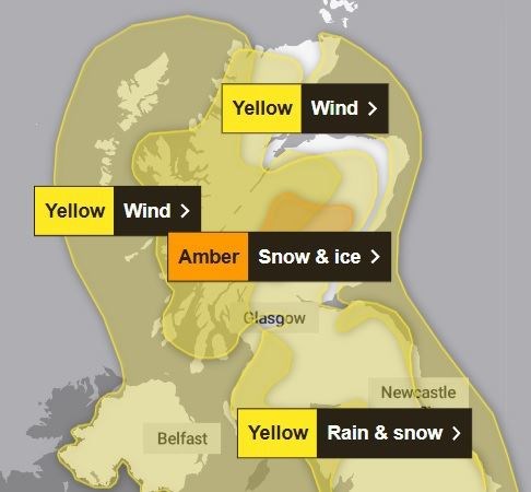 Multiple weather warnings will be in force during Storm Bert this weekend. Picture: Met Office.