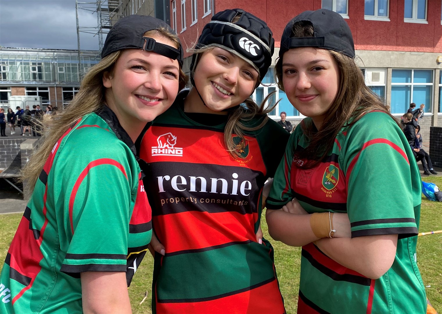 IN RUGBY KITS: Jess Nagle, Orla Olds and Tia Morrison at the softball game.