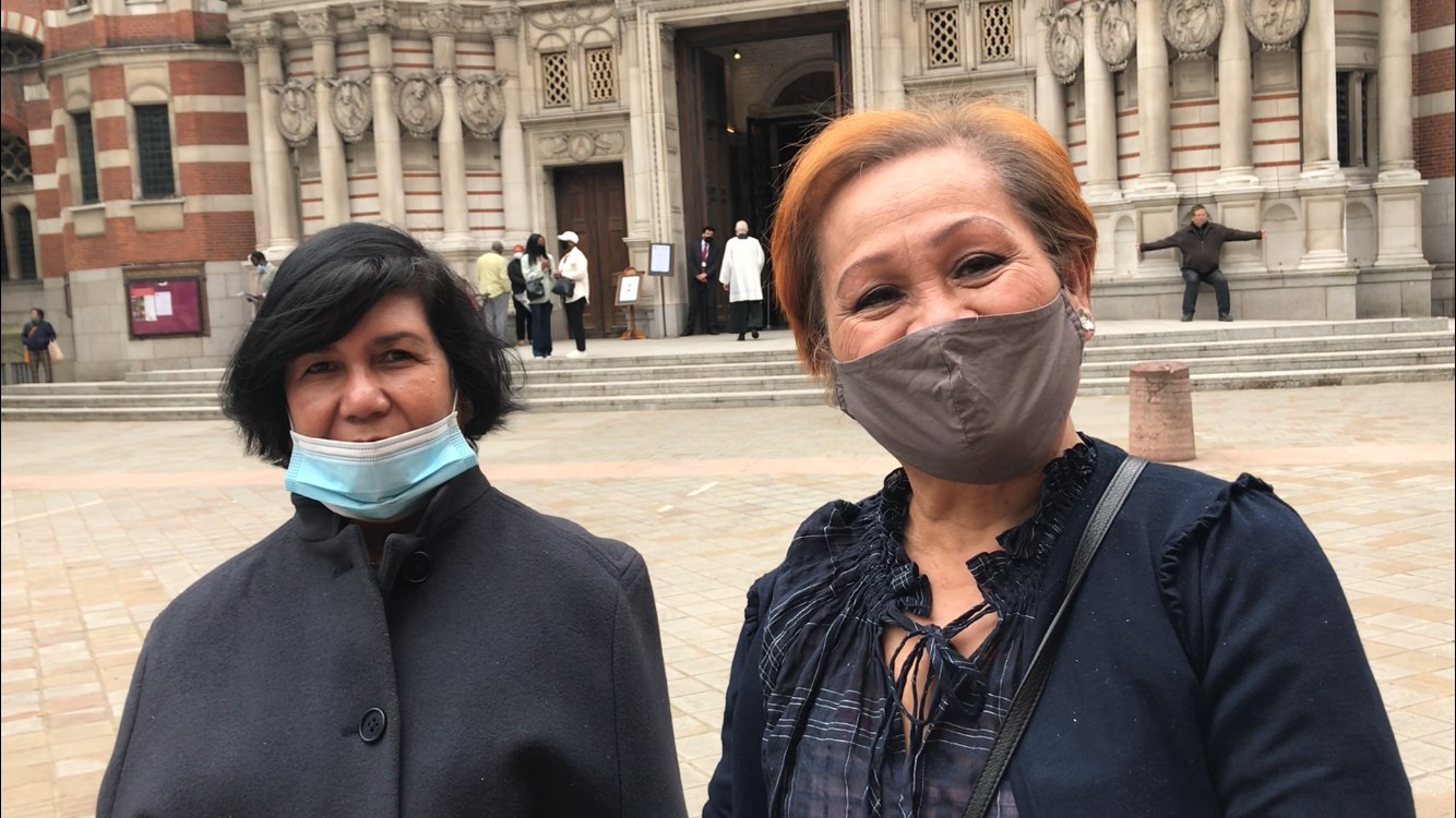 Retired real estate broker, Norilyn King, 64, from Fulham (left), and retired hospital carer, Herminia Supan, 73 (Laura Parnaby/PA)