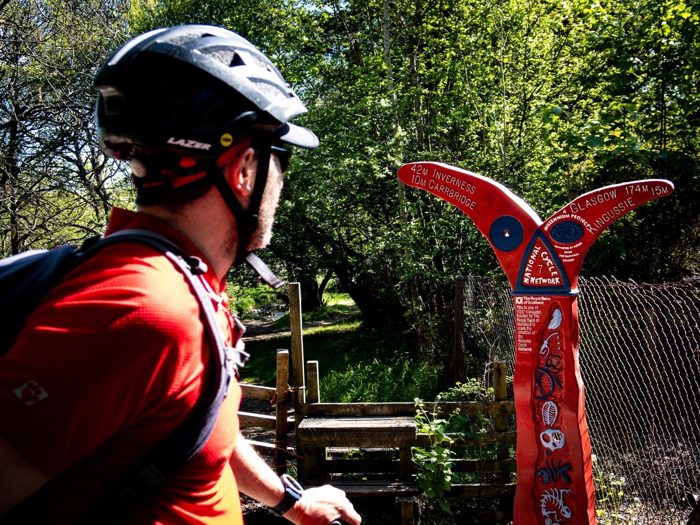 One of the National Cycle Network mileposts at Aviemore. Picture: Markus Stitz