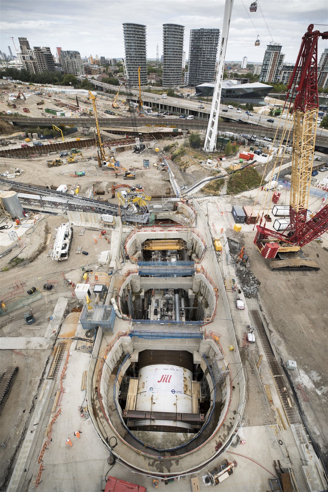 An aerial view of the tunnelling machine at the Royal Docks work site (TfL/PA)