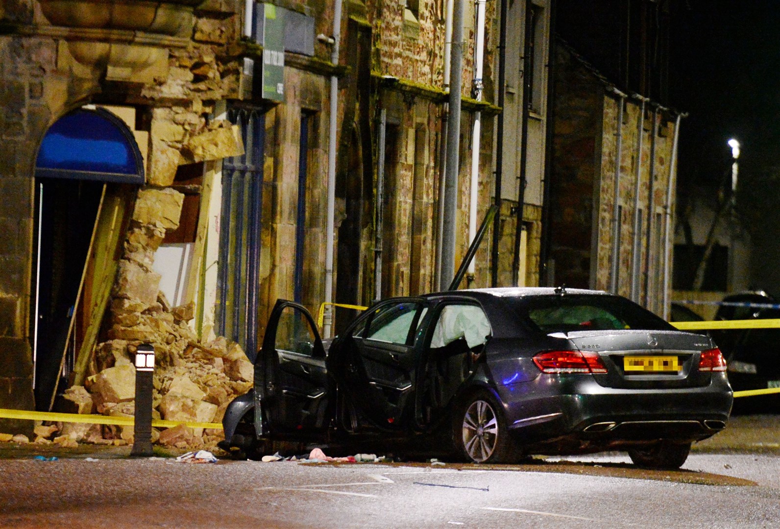 RTC on Grant Street as car hits former William Hill on junction with Lochalsh Road..Picture HN&M staff..