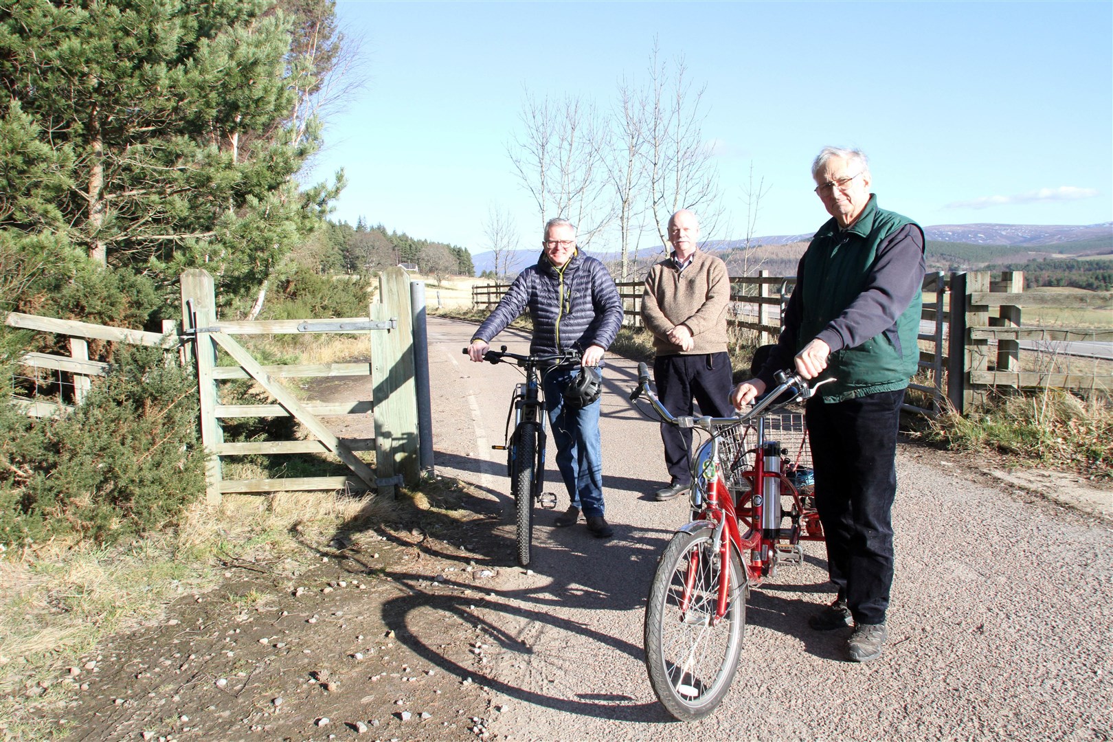 Trustees Iain Scott, Tim Keats and Dave Childs at the start of the proposed route at the Dulnain Bridge end.