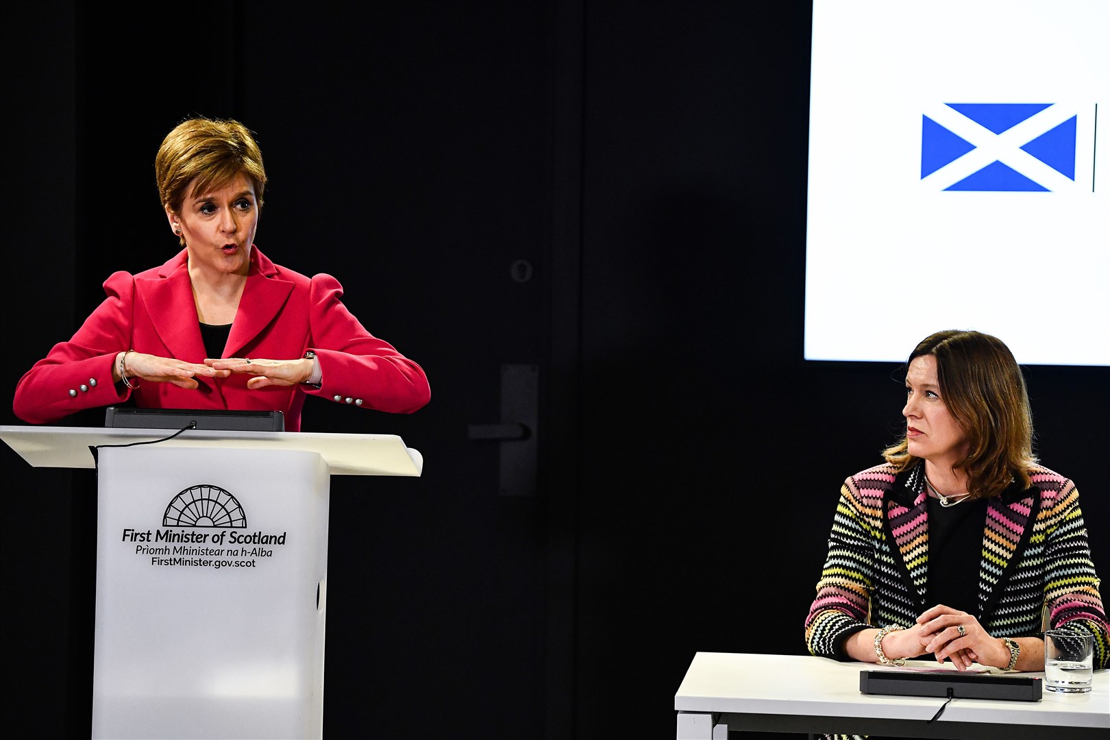 With Scottish chief medical officer Dr Catherine Calderwood at a pandemic news conference in March 2020 (Jeff J Mitchell/PA)